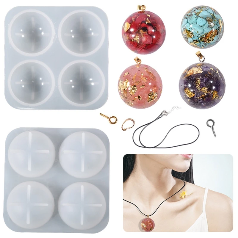 Silicone Pendant Mold Hemisphere Gemstone Resin Mold with Screw Ring Cord Jewelry Finding DIY Earring Pendant Resin Mold