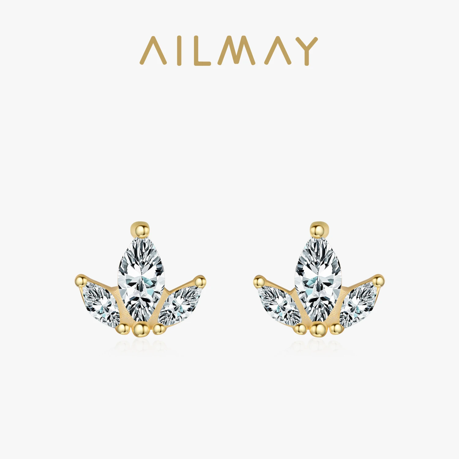 

Ailmay Gold Shiny Zircon Small Crown Stud Earrings for Women 925 Sterling Silver Classic Minimalist Geometric Fine Jewelry