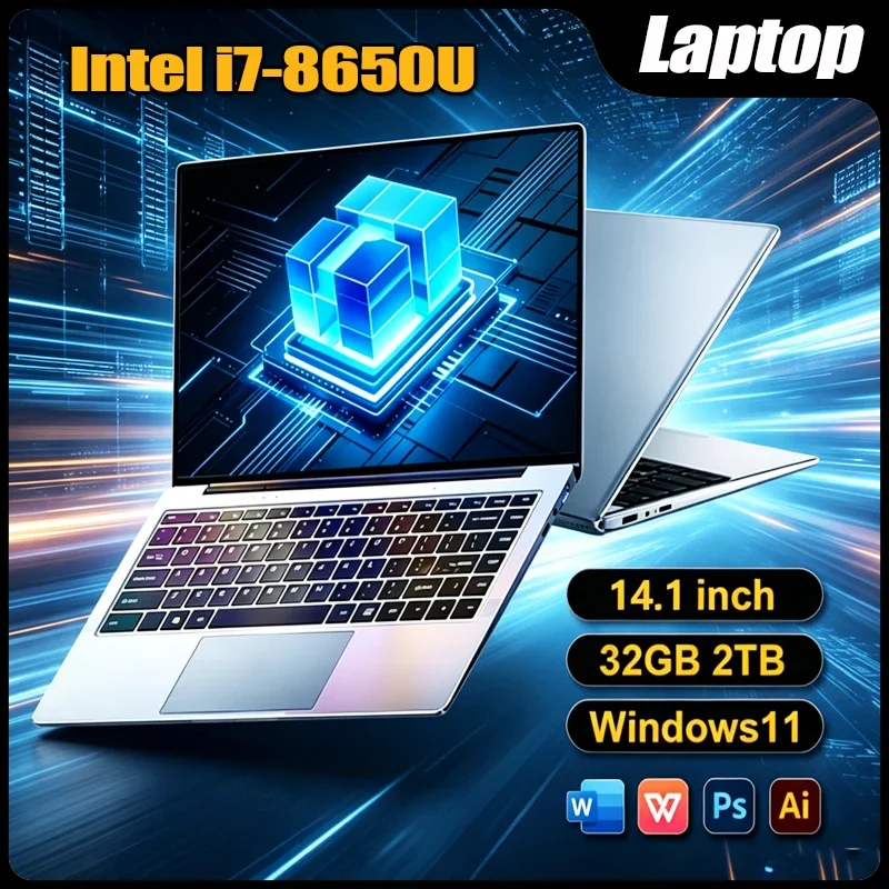 Portátil 2026 de 14.1 Pulgadas con Windows 11, Intel Core I7-8650U, 12GB de RAM, 1TB/2TB SSD, para Oficina y Estudio