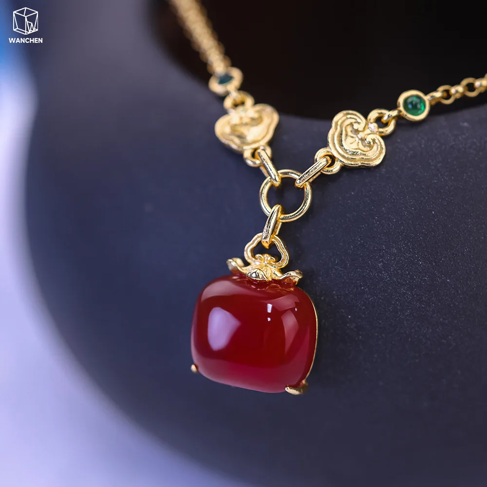 

Natural Red Agate Chalcedony Bracelet, Chinese Court Retro 925 Silver Jewelry, Classical Temperament Jewelry