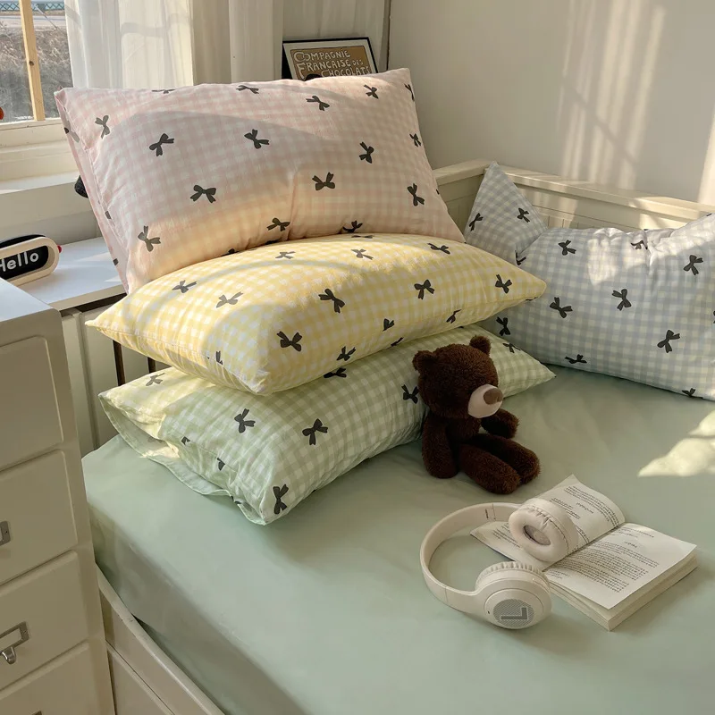 

A-class Pure Cotton Washed Cotton Towel Embroidered Pillow Cover Butterfly Knot Girl Style Pillow Cover Leather