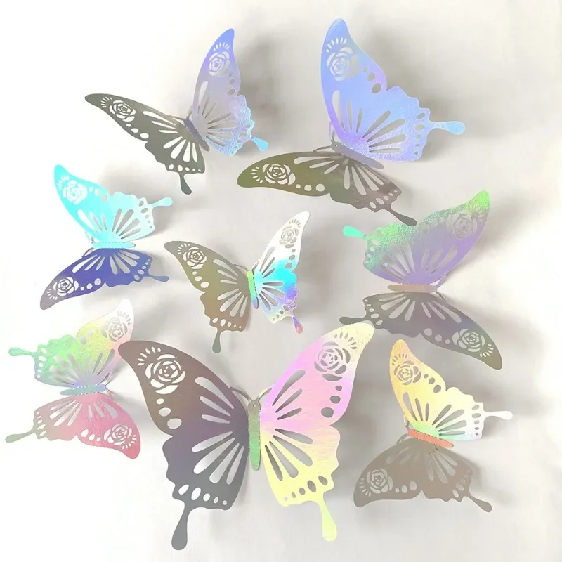 Mariposa láser para decoración de pasteles, 12 piezas, simulación de mariposa, manualidades de boda, decoración de fiesta, pegatinas de pared para el hogar