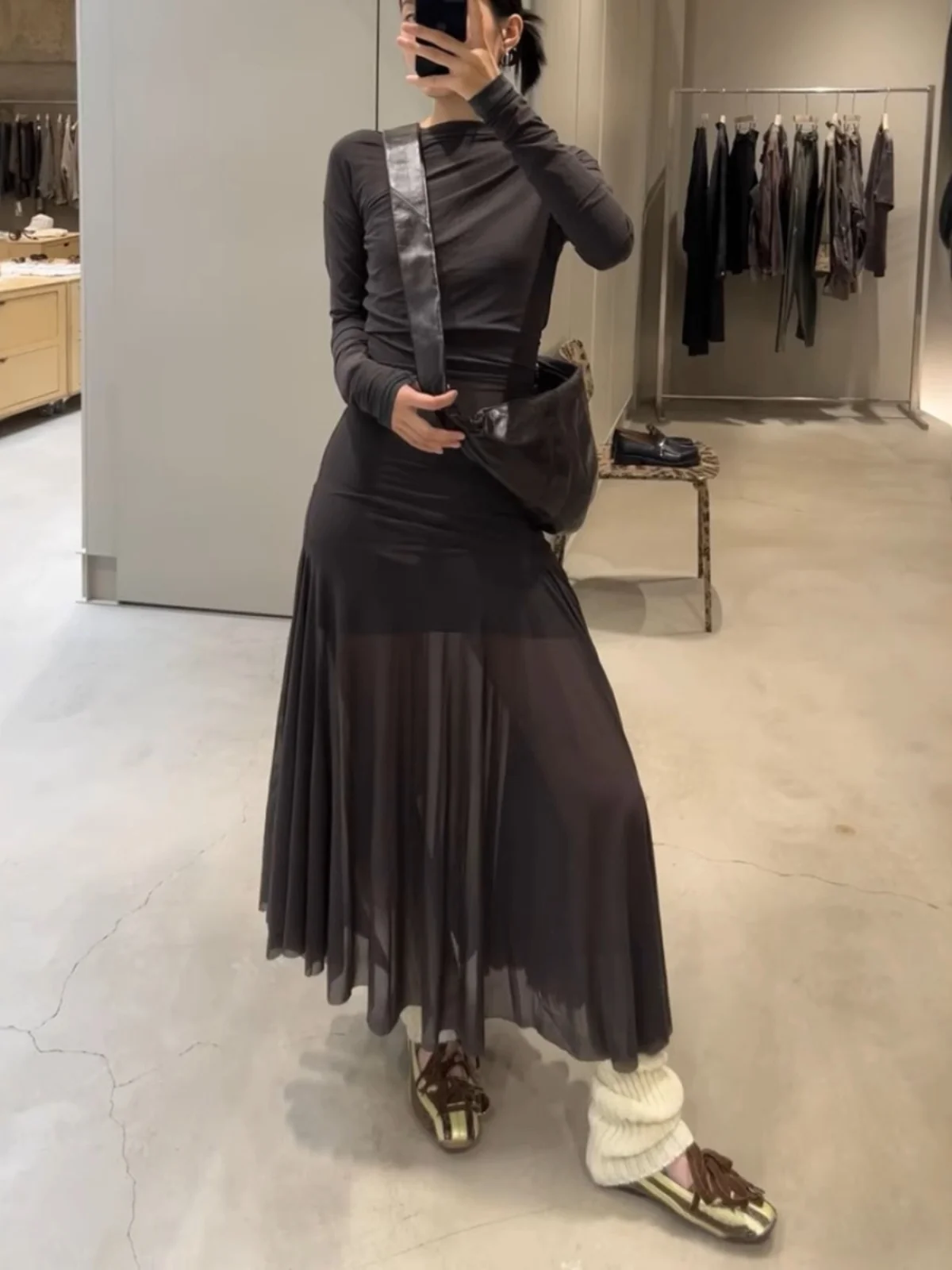 

Tagkita Jennie Long Sve Irregular Hem Tulle Dr Two Piece Set Fi Tail Skirt Women's High Waist Polyester Fiber Autumn ...