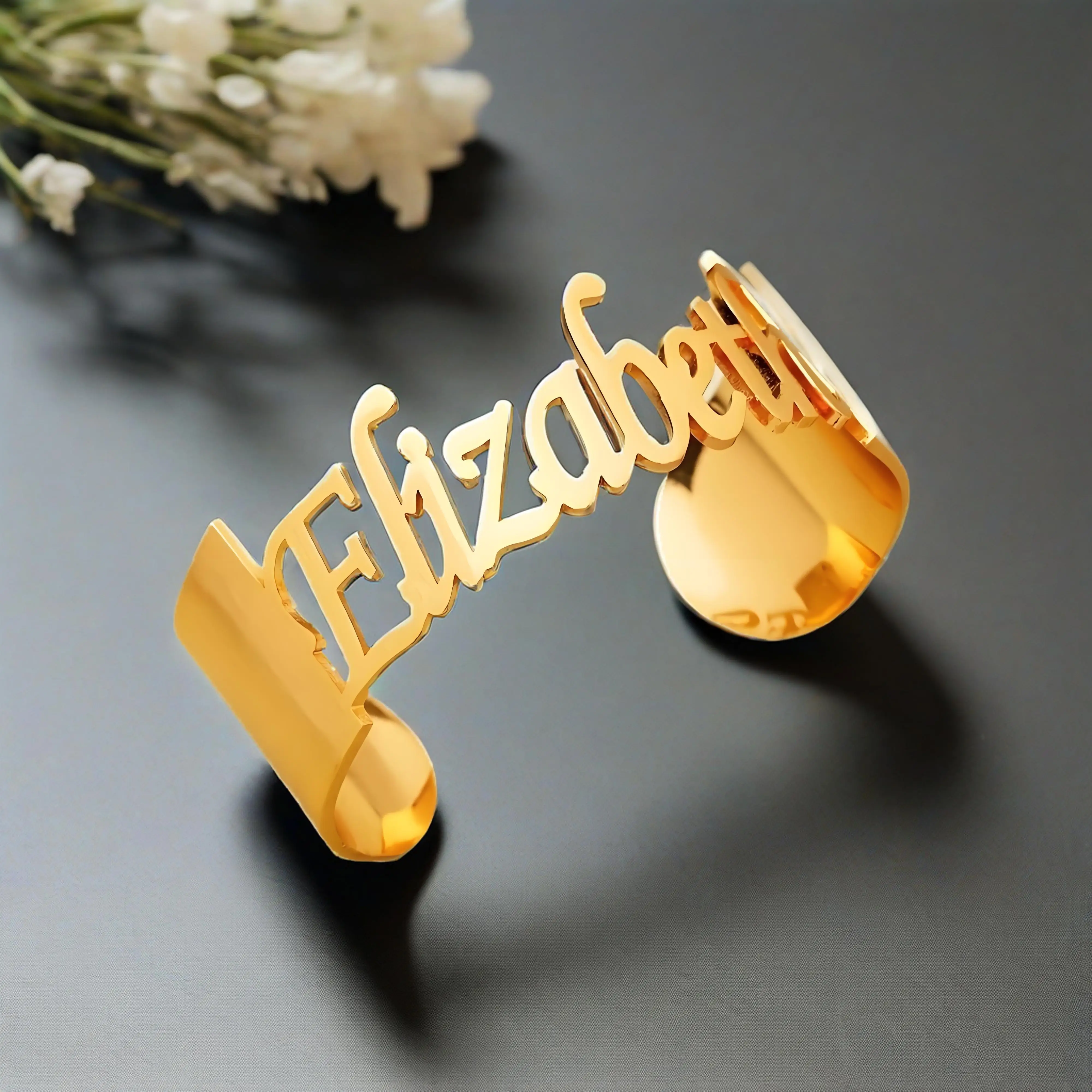 Personalized Name Cuff Bracelet, Gold/Silver Stainless Steel Jewelry, Custom Charm Bracelet, Trendy Valentine's Day Gift