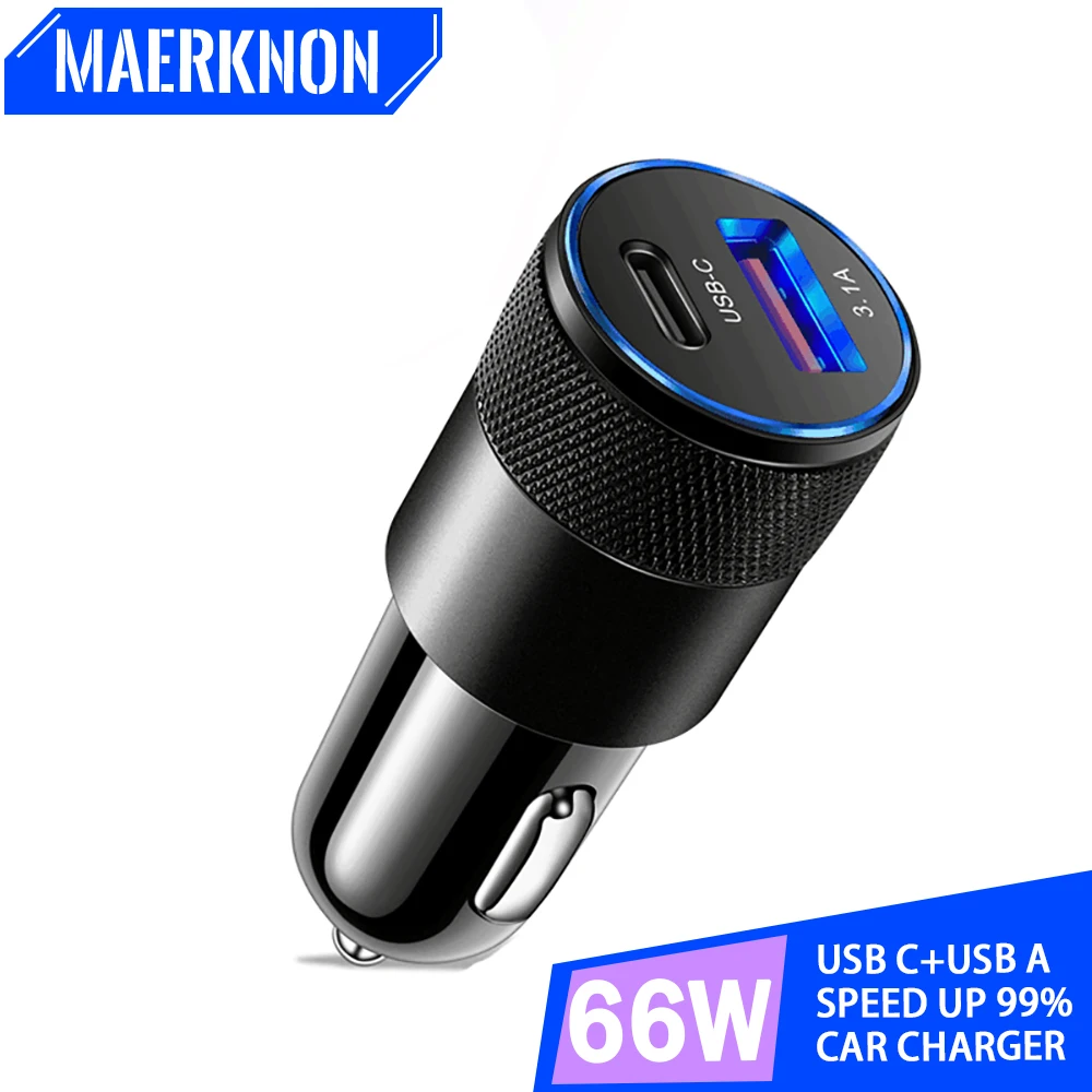

USB C Car Charger 66W PD Fast Charging Phone Adapter Dual USB Quick Charge 3.0 For iPhone 13 12 Pro Max Xiaomi 12 Phone Charger