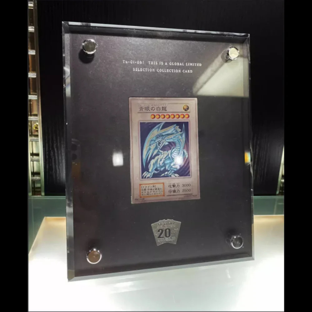 Yu-Gi-Oh 20Th Anniversary Blue-Eyes White Dragon Gold Silver Electroplated Gold Card Acrylic Display Stand Showing Stand Set Toy