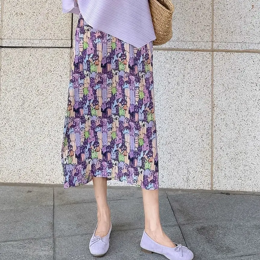 

Pleated summer new high-end purple short-sleeved shirt pleated skirt fashion harajuku y2k skirt Loose Regular Fit