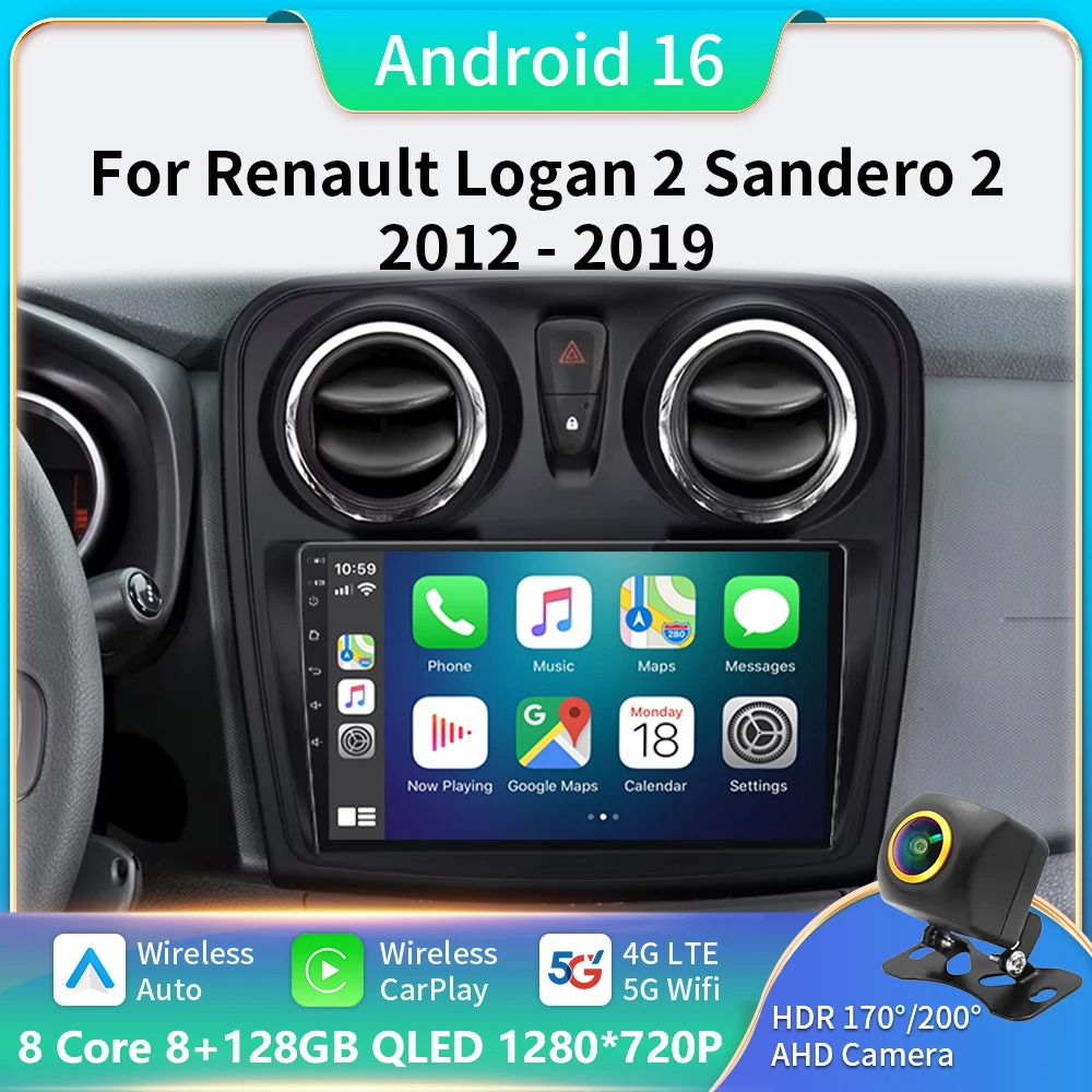 

Android 16 Car Radio Multimedia Video Player for Renault Logan 2 Sandero 2 2012 - 2019 2 Din GPS Navigation Stereo DVD carplay