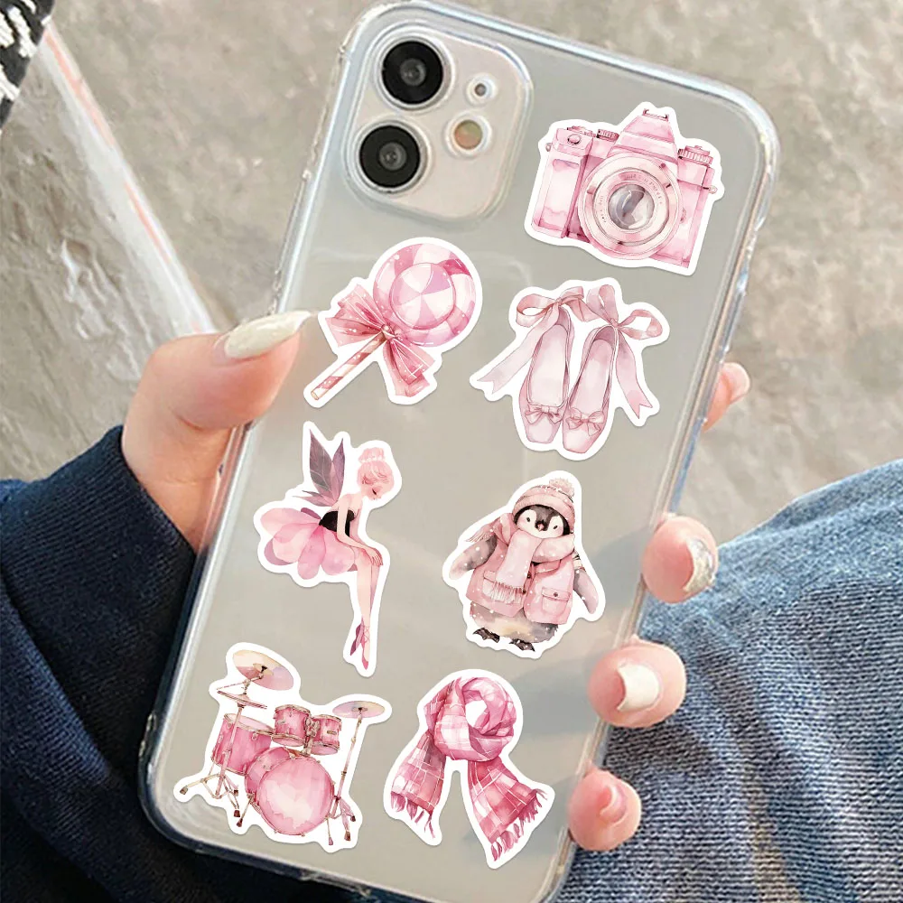 50PCS Cute Pink Story Stickers INS Style Aesthetics Decals For Laptop Guitar Skateboards Notebooks Cartoon Girl Toy Stickers