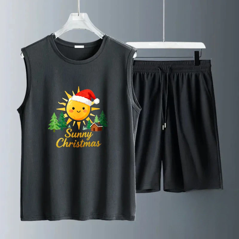 الرجال تانك الأعلى مجموعات تنفس موضة الرجال البلوز مجموعة ملابس للرجال مجموعة Summe جديد الرجال مجموعات قصيرة الأكمام + السراويل البوليستر