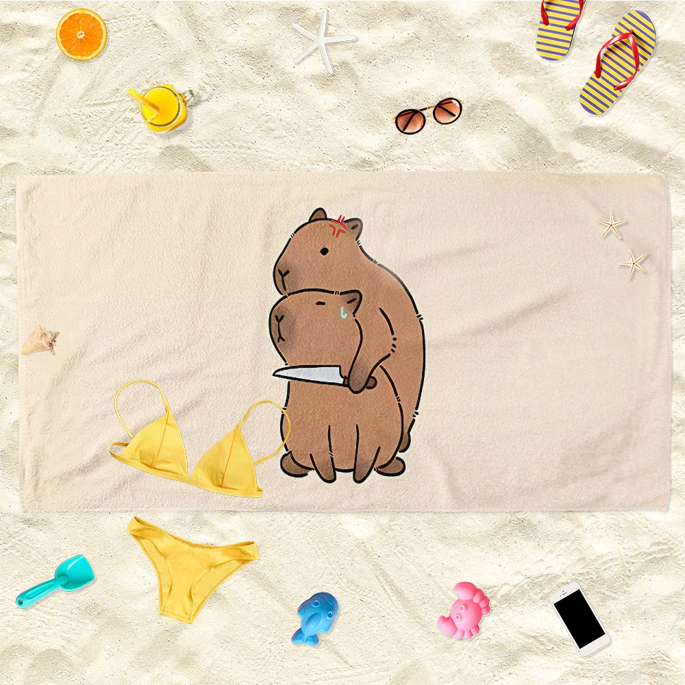Adorable Capybara Beach Towel: Keep Happy, I'm Ok for Summer Fun! Suitable for towels, bath towels, beach towels
