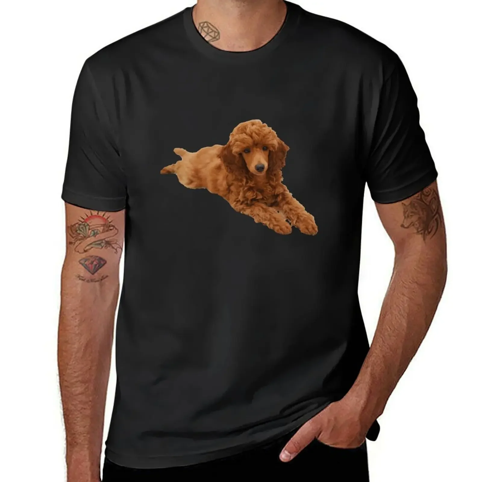 

Cute adorable red poodle puppy silhouette. For poodle lovers T-Shirt korean fashion cotton graphic tees Short sleeve tee men