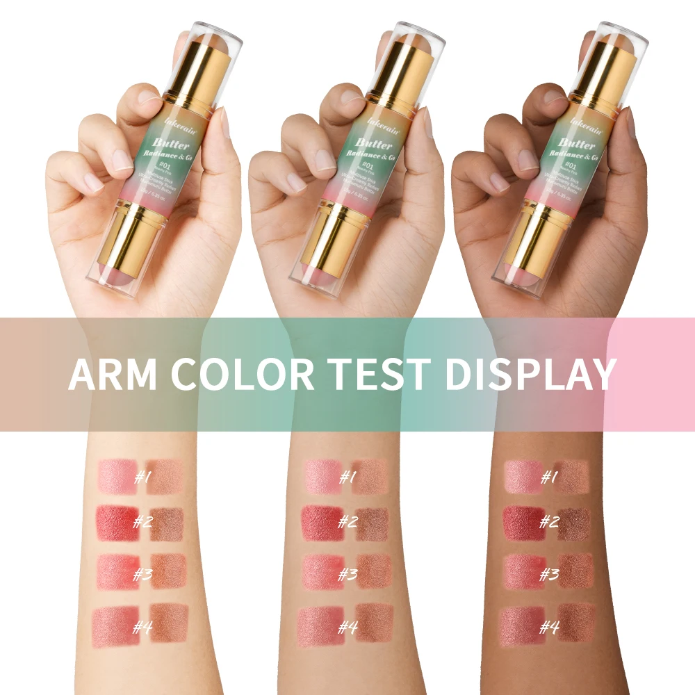 Double‑Headed Multiuse Butter Glow Stick 3D Bronzer Blush Light Glossy Bronze Pink Cheek Contour Blusher Facial Makeup Cosmetic