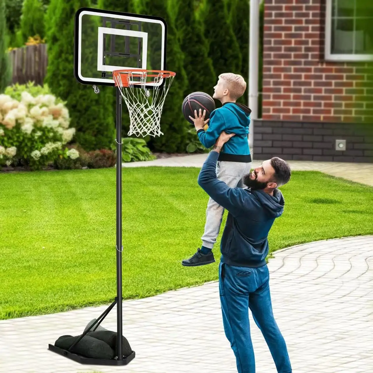 حامل كرة سلة قابل للتعديل بارتفاع قابل للطي وحامل كرة سلة محمول مع عجلة