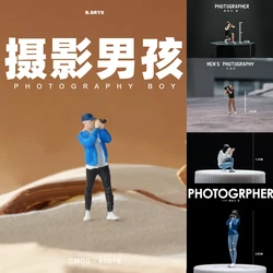 Painted Miniatures 1/64 Photographer Male Female Figurine Mini Doll Model Creative Scene Props Landscape Display Decoration