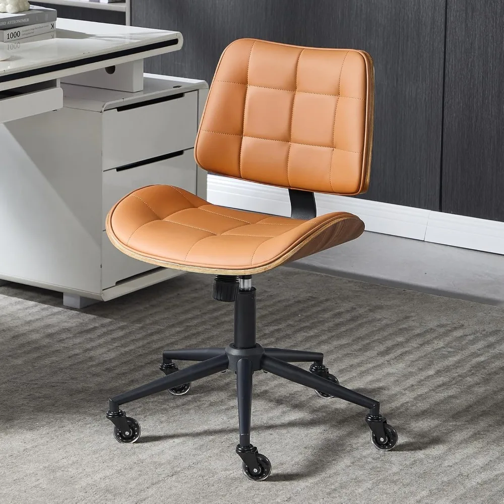 

Home Office Desk Chair with Wheels, Adjustable Height Armless Office Chair, PU Leather Mid Back 360° Small Computer Chair, Moder