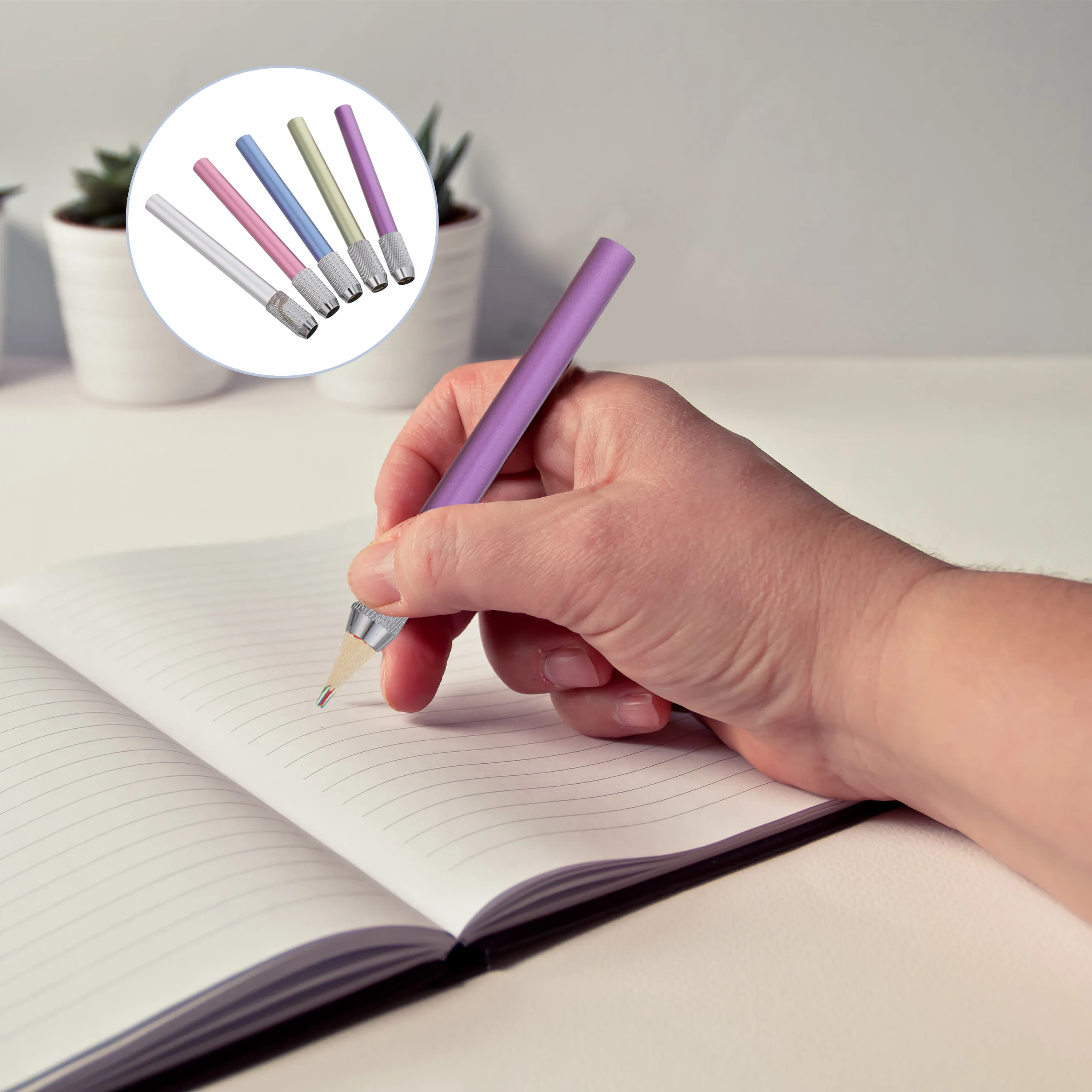 

5Pcs Pencil Extenders Metal Pen Rod Holder Pencil Caps Protector for Artists Students Drawing Colored Pencils Art Studio