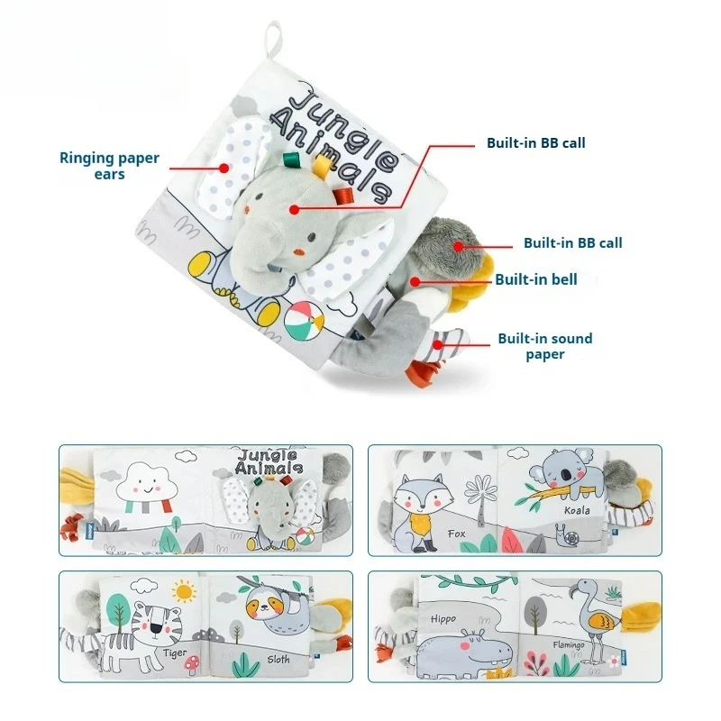 كتاب قماشي عالي التباين مقاوم للتمزق للرضع، كتاب مجعد أبيض وأسود قابل للمضغ، ألعاب حسية للأطفال حديثي الولادة وقت البطن