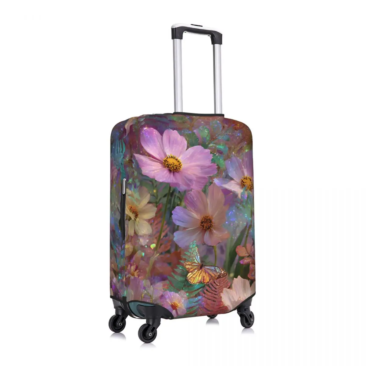 Custom Dreamy Glitter Cosmos Fern Floral Luggage Cover Protector Funny Travel Suitcase Covers for 18-32 Inch