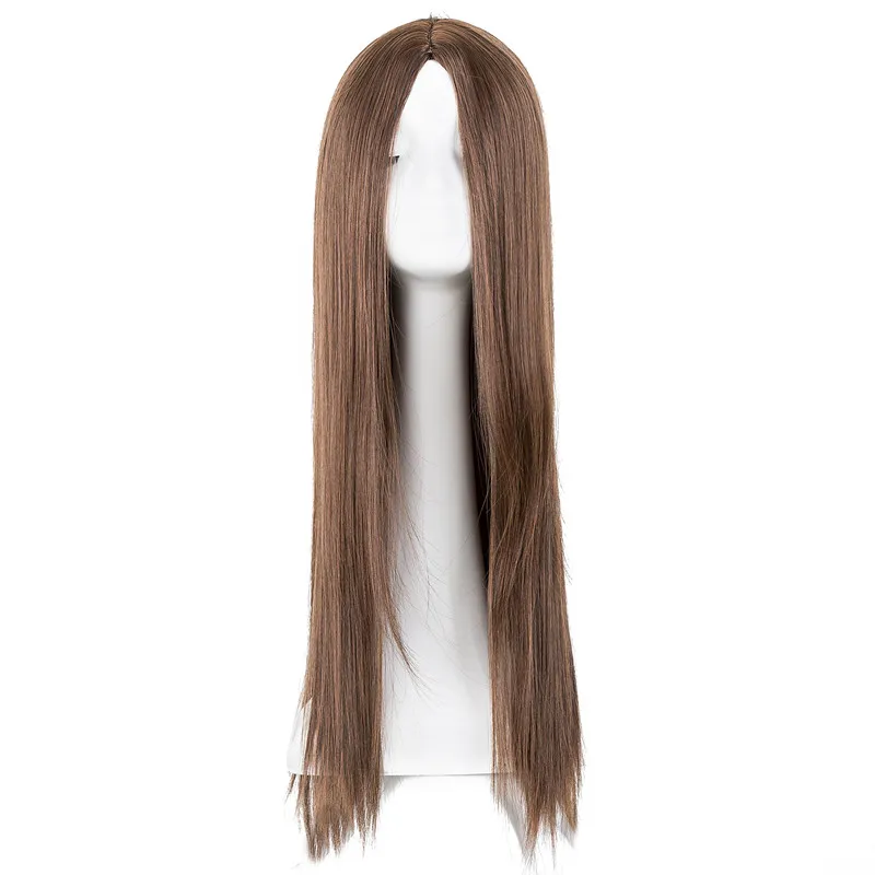Fei-Show Brown Wig Synthetic Heat Resistant Fiber Long Straight Hair Female Salon Women Middle Part Line Party Hairpiece