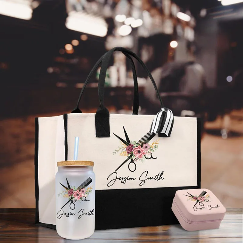 

Custom Hair Stylist Tote Bag Hairdresser Gift with Name Barber Supply Bag Makeup Artist Canvas Tote for Professionals