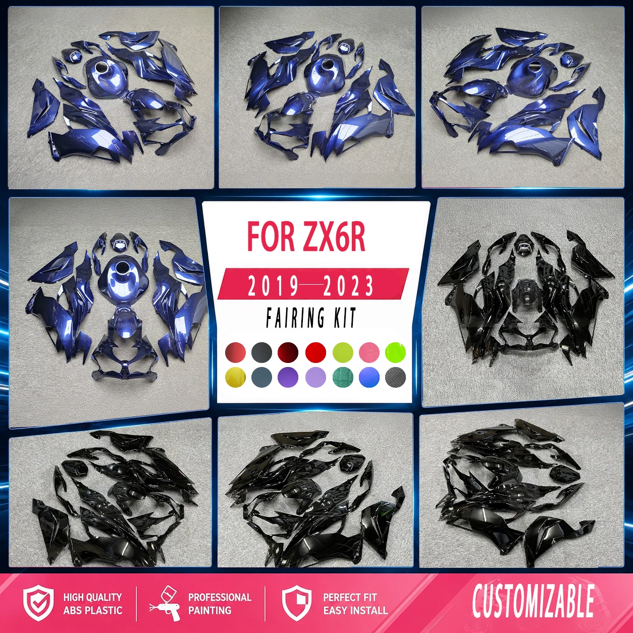 Motorradverkleidungen ZX6R 2019-2023 Lackierte ABS-Kunststoff-Verkleidung Karosserie-Kit für Kawasaki 19-23 ZX6R