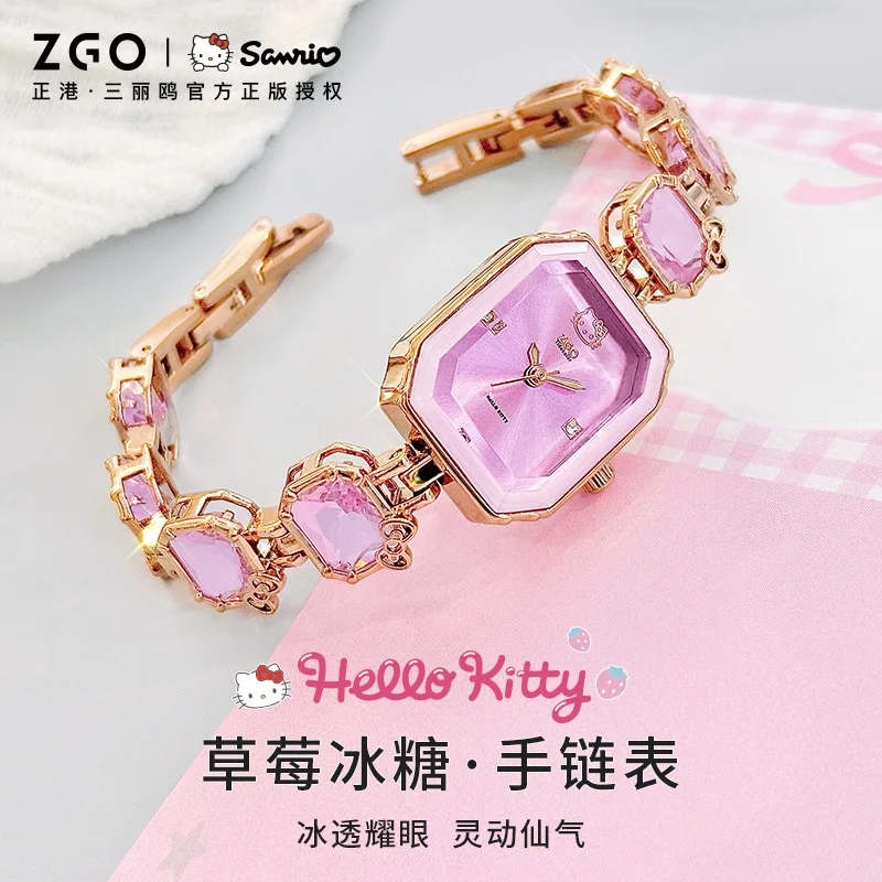 ZGO x Sanrio HelloKitty Women Watch Quartz Wristwatch Pink Zircon Cute High-value for Girls Girlfriend Birthday Gift 2188