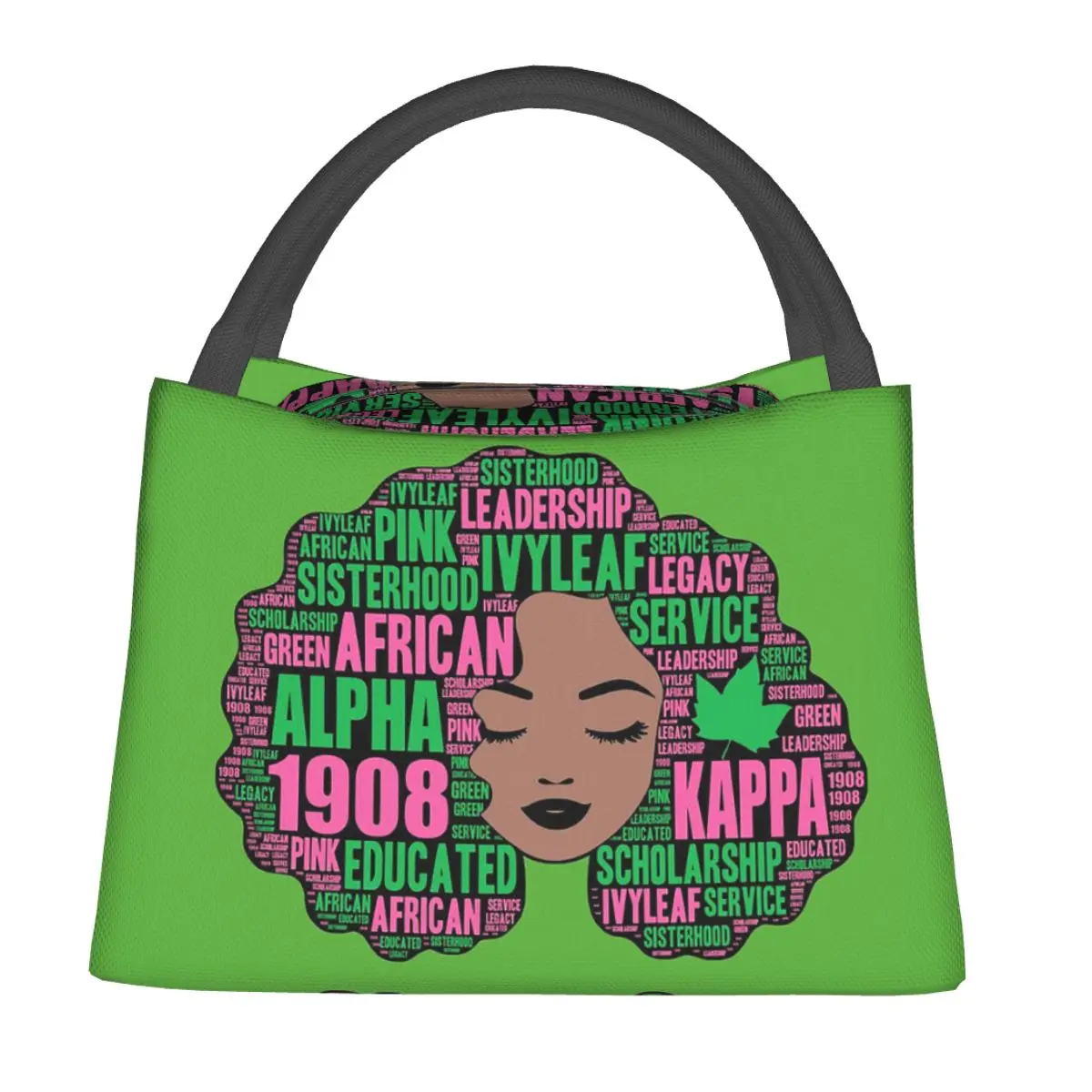 Alpha 1908 Pink And Green Afro Hair Lunch Bags Insulated Bento Box Lunch Tote Picnic Bags Thermal Bag for Woman Children Office