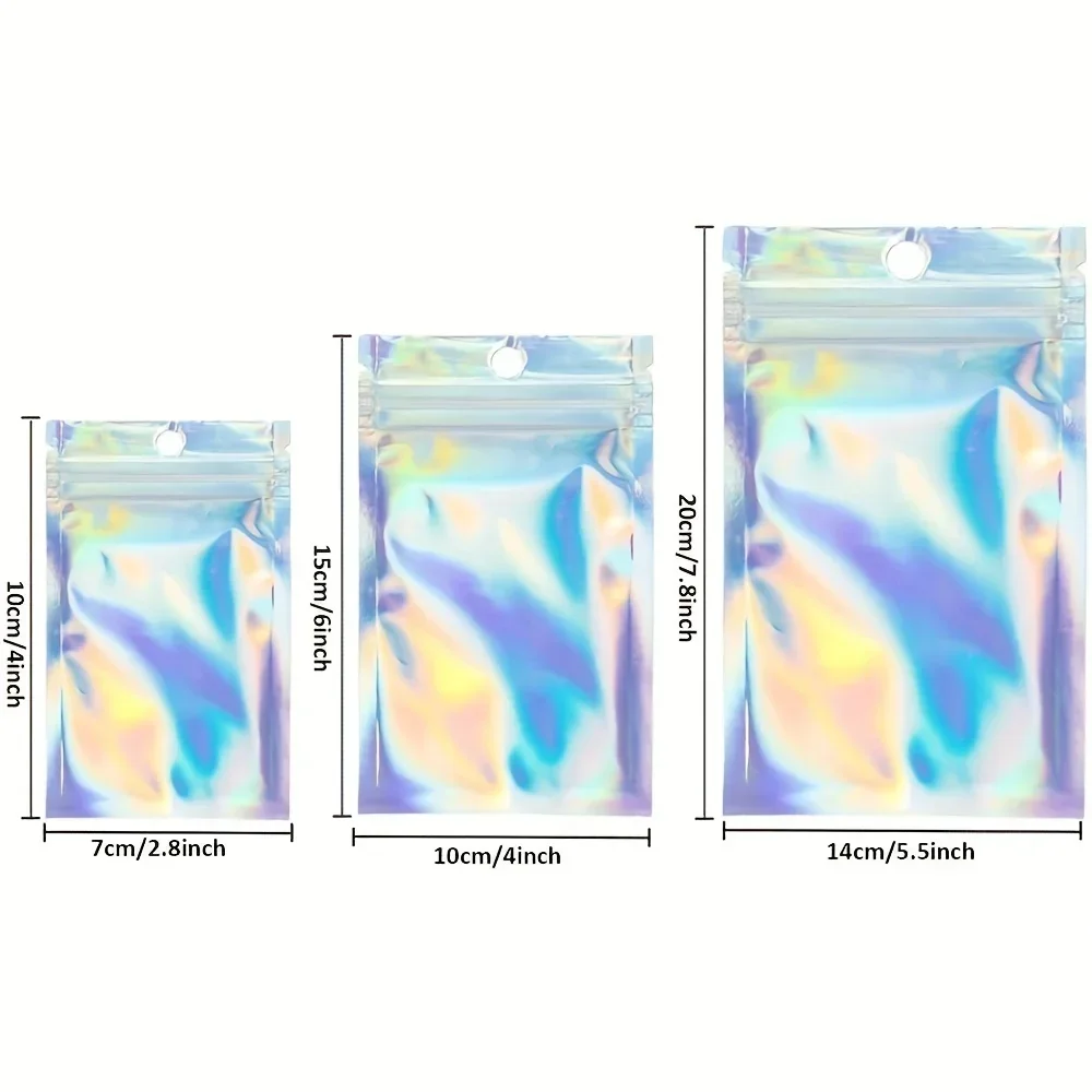 50pcs 7*10cm Resealable Deodorant Bag,Holographic Aluminum Foil Bag, Food Candy Jewelry Screw Flat Zip Lock Bag cosmetics Packag