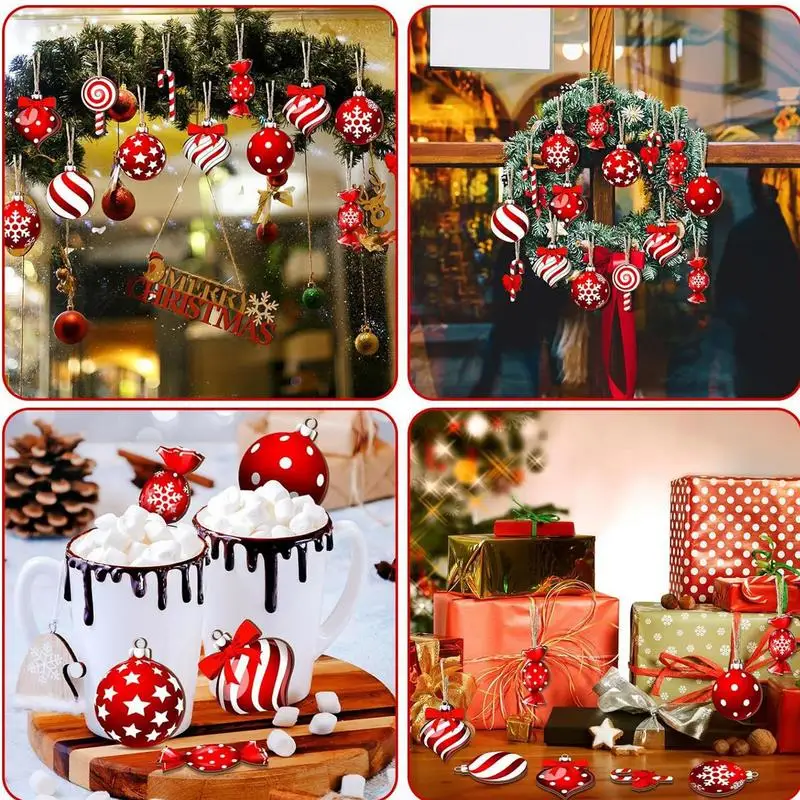 Adornos de piruleta para árbol de Navidad, Bola de árbol de Navidad acrílica plana, diseño de agujero de fijación, colgantes de bastón de caramelo, 12X