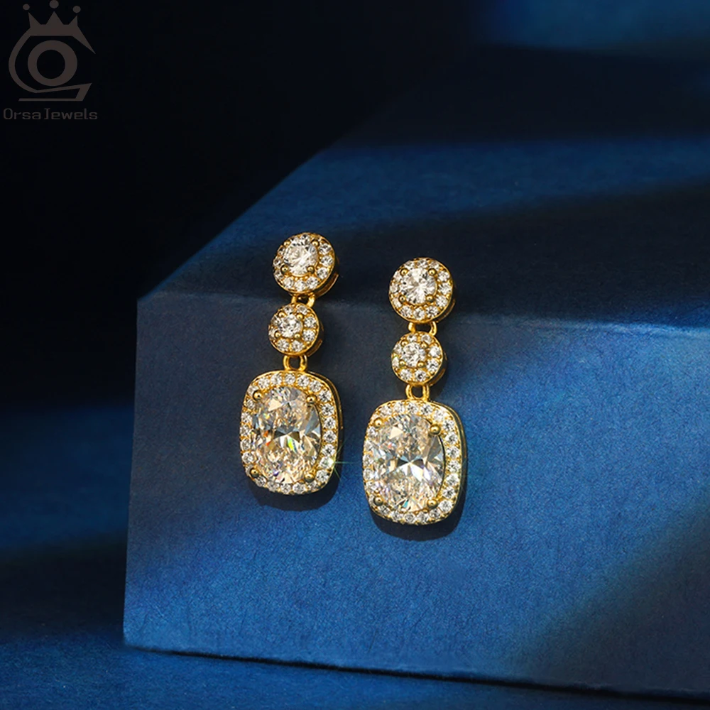 

ORSA JEWELS Shiny 925 Silver Earrings 8A Premium Cubic Zirconia for Women Luxury Baguette Drop Earrings Jewelry LZE59