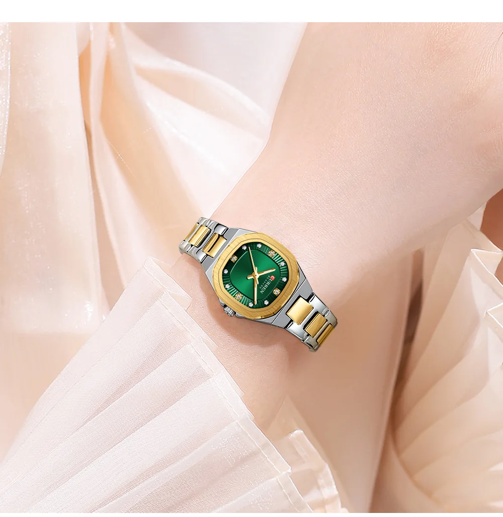CURREN Gold Damenuhr mit Diamantakzenten, stilvollem Edelstahlband, elegantes Design, wird mit kostenloser Box geliefert – Detail 18