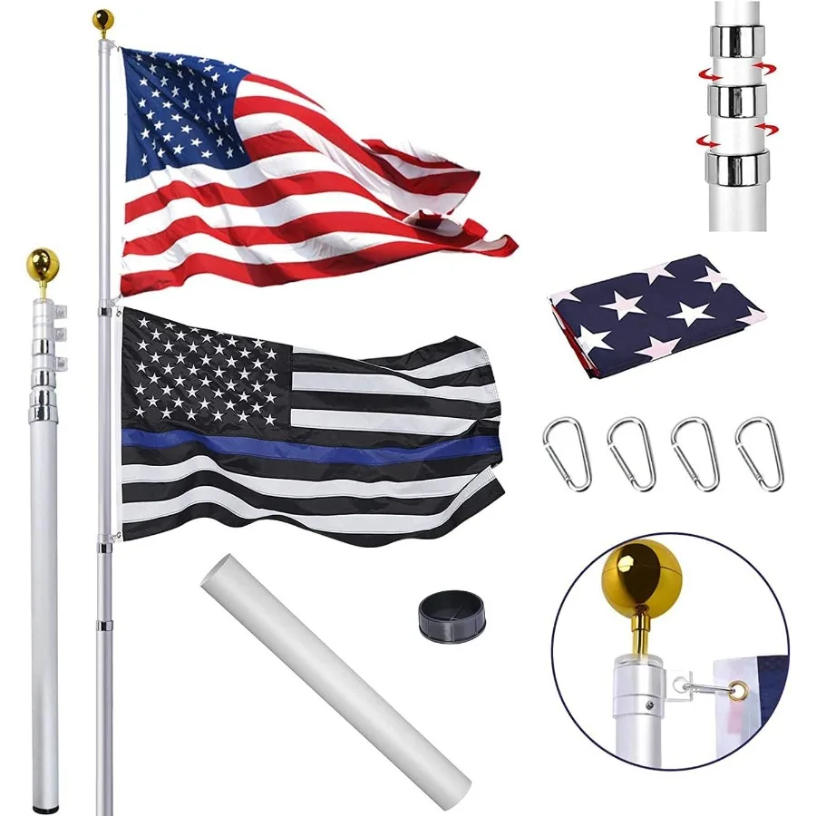 

20 ft. Telescopic Aluminum Flagpole with U.S. Flag Ball