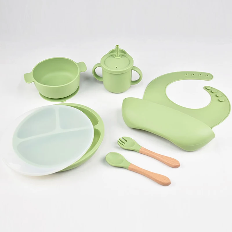 

6pcs Children's Silicone Dinner Plate Set Strong Suction Anti-Fall Children's Eating Training Bowl Fork Spoon Feeding Tableware