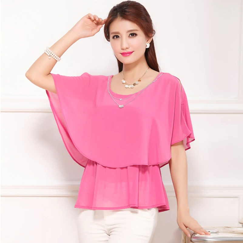 2024 Summer Flouncing Batwing Sleeve Chiffon Shirts Casual Loose Solid Color Women Tops Fashion Vestidos Plus Size Clothes