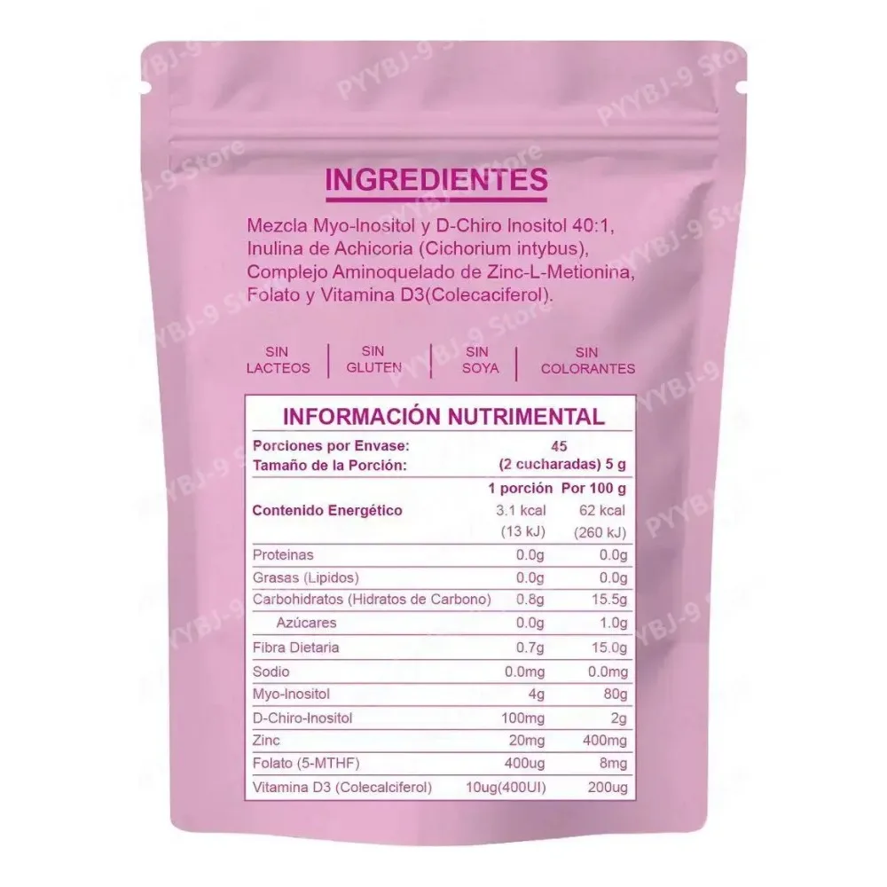 40:1 Myo & D‑Chiro Inositol Powder with Inulin, Folate 5‑MTHF, Vitamin D3 400IU and Zinc, Easy‑Mix Formula 225g No Soy for Women