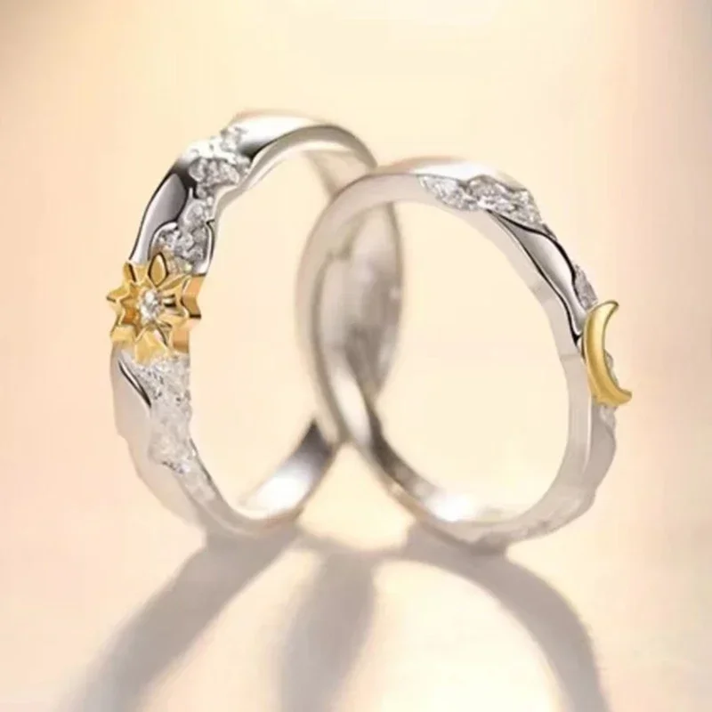 

1/2pcs Vintage Promise Band Rings Adjustable Matching Rings Sun and Moon Couples Rings Stylish Jewelry Decoration кольцо женское
