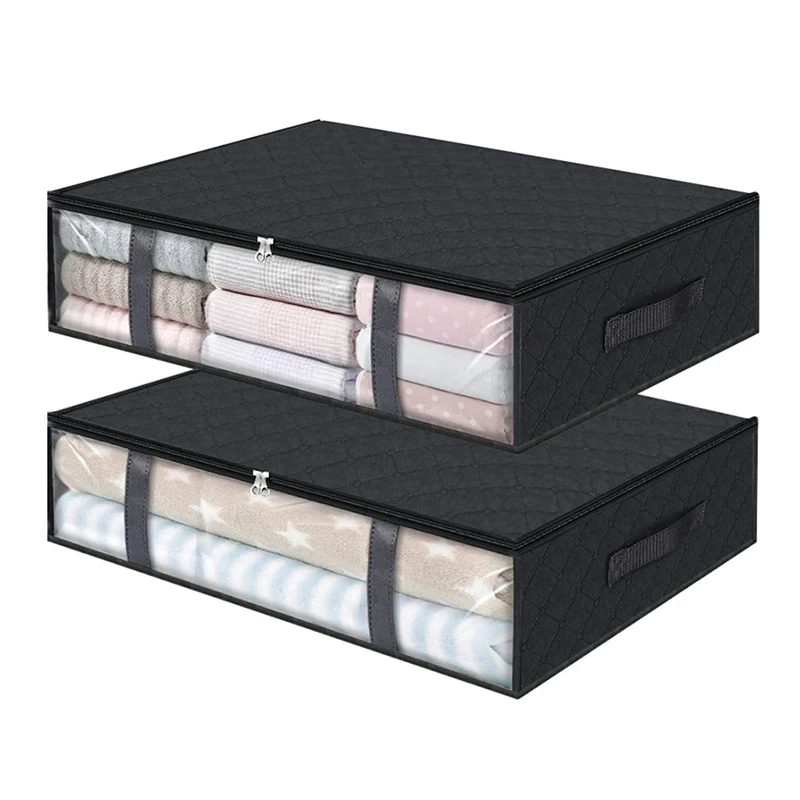 2Pcs Under Bed Storage Bags 40L Underbed Storage Containers With Reinforced Handles Zipper Non-Woven Storage Bins Foldable Bag