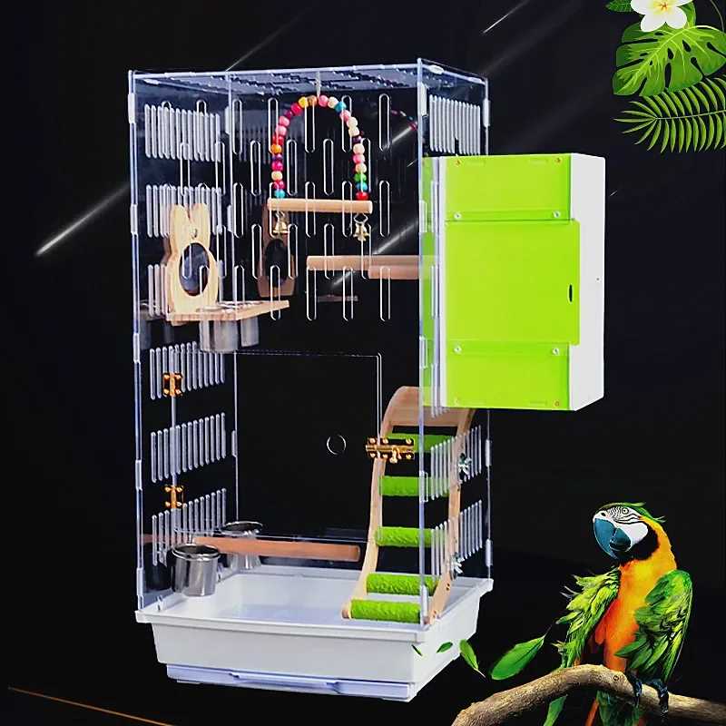 

Transparent Acrylic Bird Cage Panoramic Viewing Pet Cage Budgie Splash-proof Ornamental Bird Villa