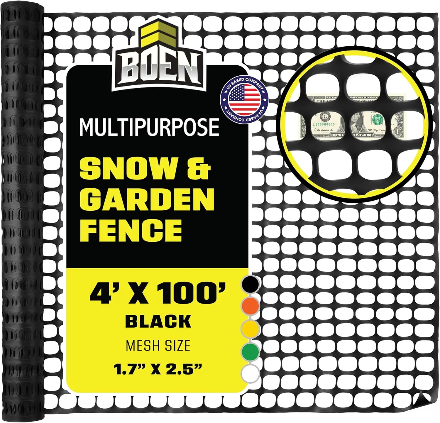 

4' x 100' Black Temporary Mesh Fence, UV-Resistant PE Plastic for Garden Safety, Pool Barrier, and Animal Protection