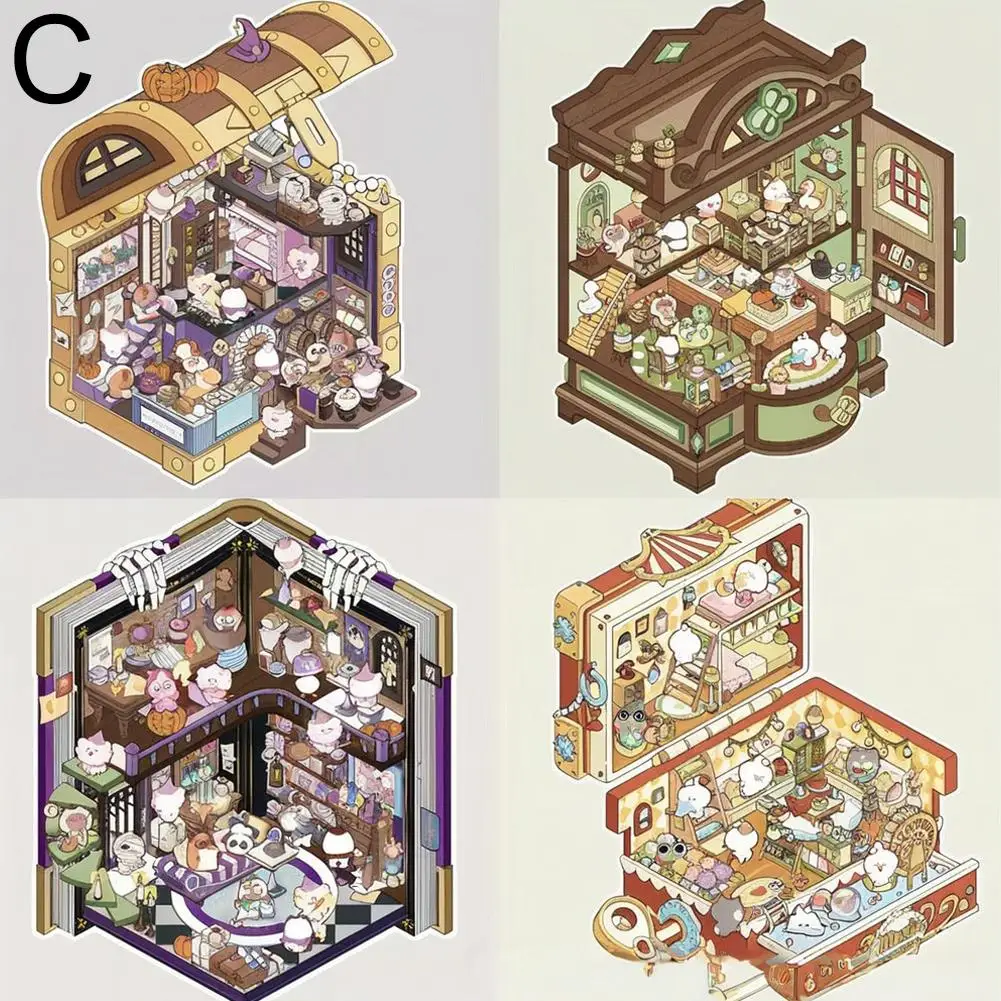 Наклейки для дома, креативные миниатюрные сцены, 3D миниатюрные милые наклейки, наклейки для сцены ручной работы, наклейки с героями мультфильмов «сделай сам», забавная Корея S4D8