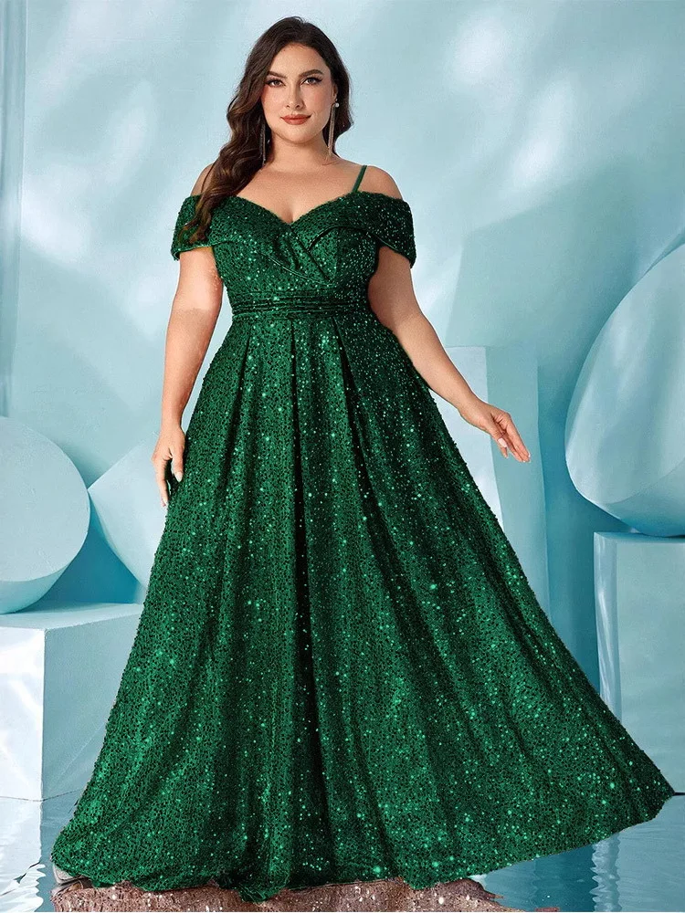 

plus Size Velvet Evening Gown with Sequins Slimming Long Ele Floor Length round Ne Chinese Production Summer Release