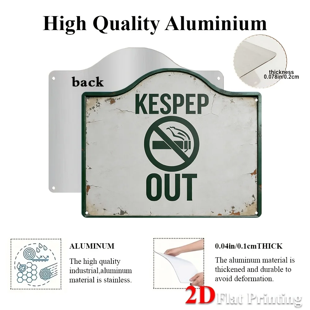 1pc 2D Flat Metal Sign Artwork Featuring A Vintage 'Kespep Out' No Smoking Design, Ideal For Decorating Pubs, Bars, Or Retro