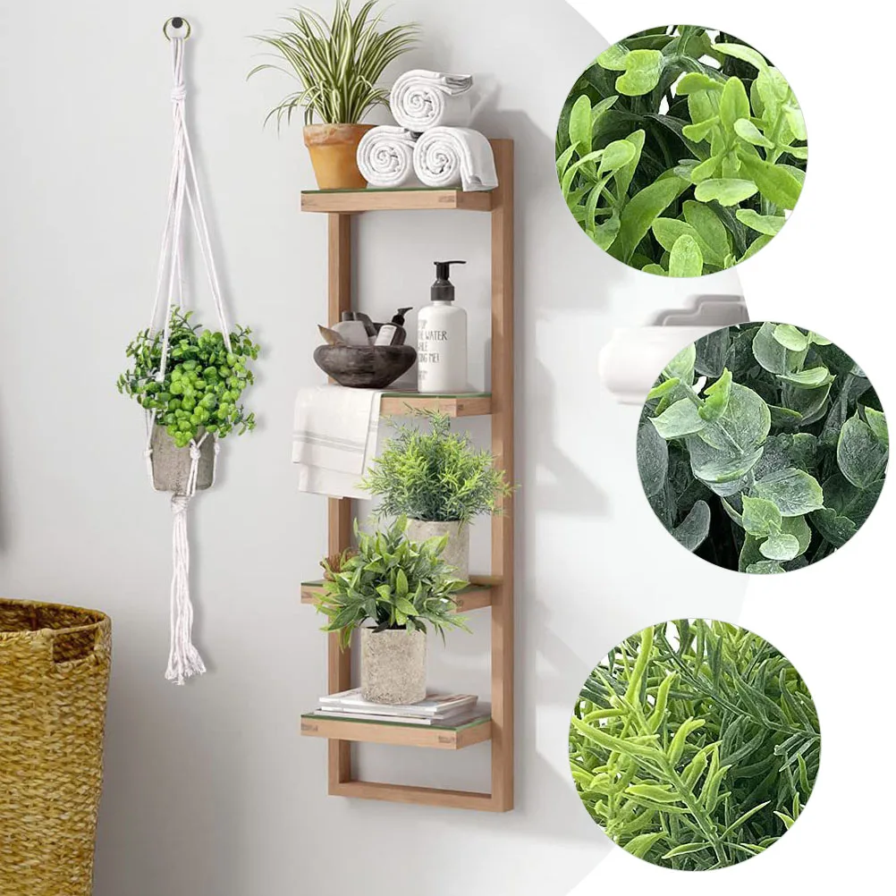 

1 Set Artificial Potted Plants Faux Desktop Ornament Lifelike Fake Plant Decor For Home Office Suspension Macrame Hanger Vivid
