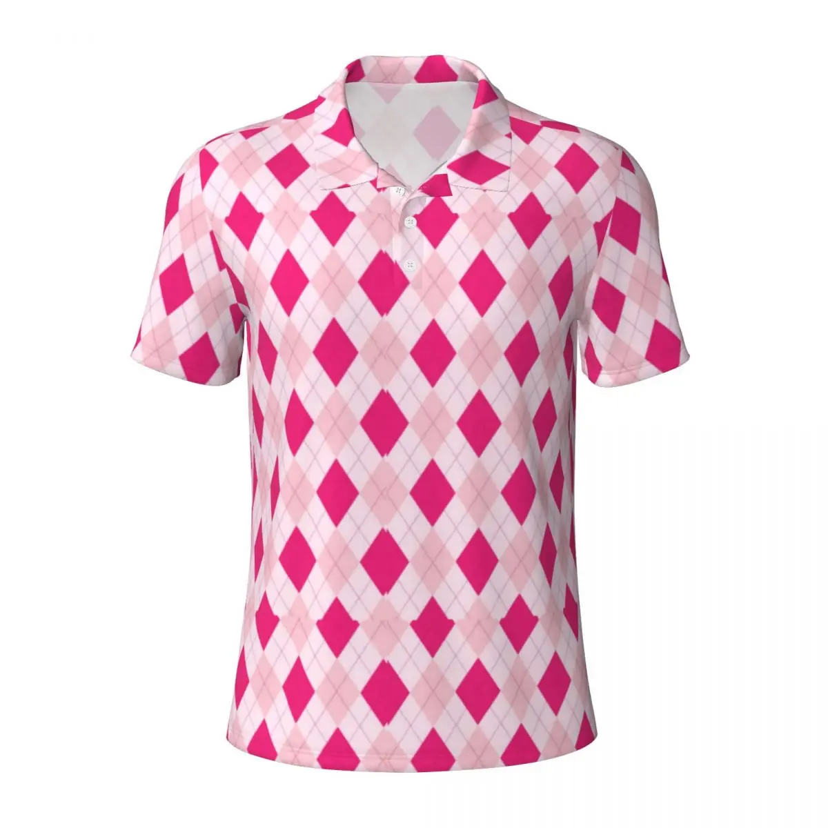 Geometric Casual Polo Shirts Pink Argyle Print T-Shirts Short Sleeve Graphic Shirt Daily Y2K Oversized Tops Gift