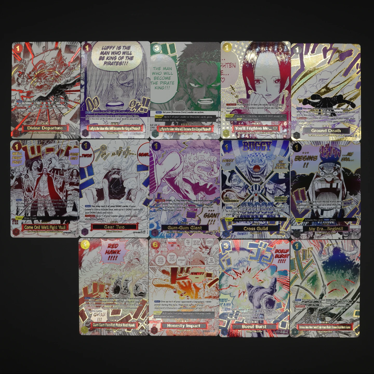 Set de Cartas de Evento de One Piece TCG OPCG en Inglés, Manga Gear 2 DDM GGG Ground Death Frighten Me OP09 OP10 OP11 OP12 OP14 con Estampado Dorado