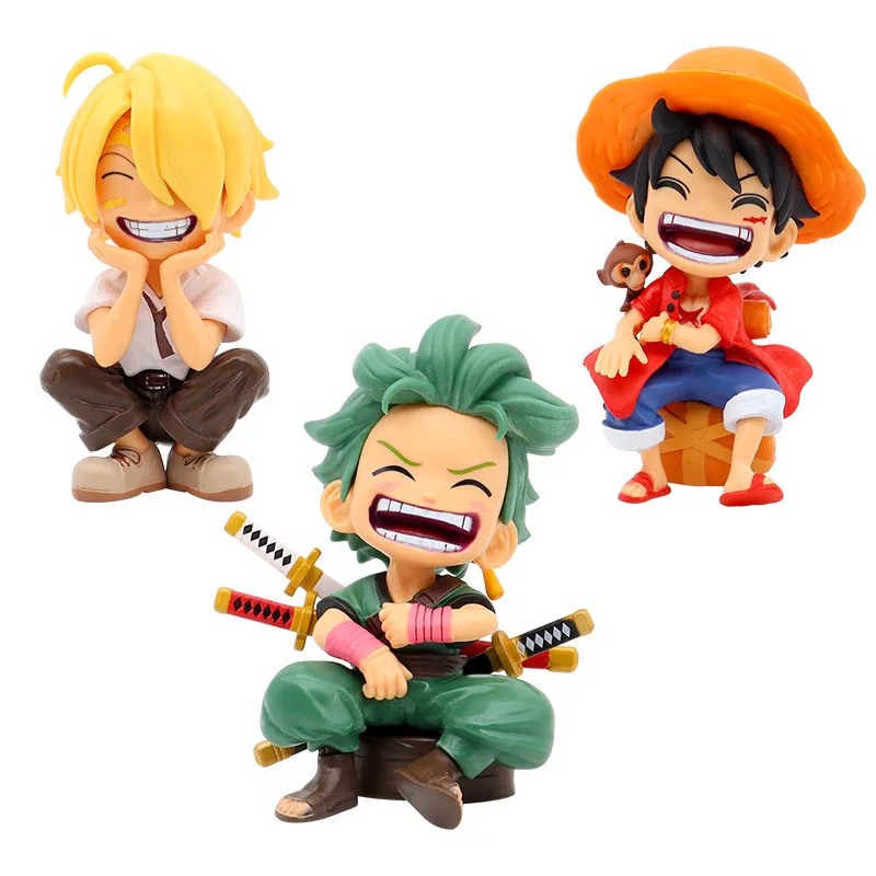 Anime peripheral series new ONE PIECE Luffy Solon Sanji Q-version sitting posture model figurine toy for children birthday gifts view 4