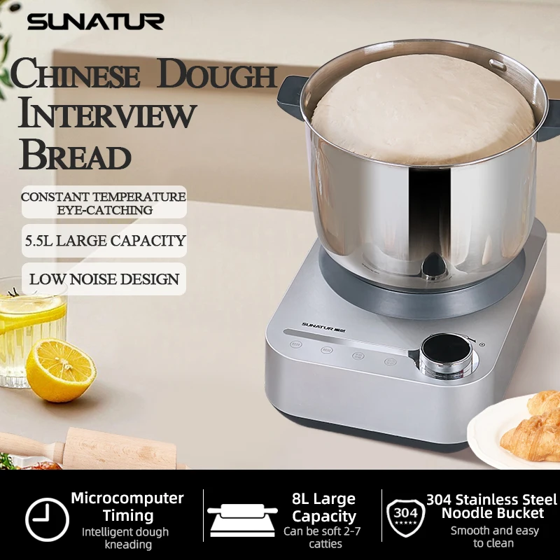 SUNATUR Amassadeira 8L/5.5L Stand Mixer Misturador de massa elétrico Máquina processadora de cozinha para amassar eletrodomésticos para assar