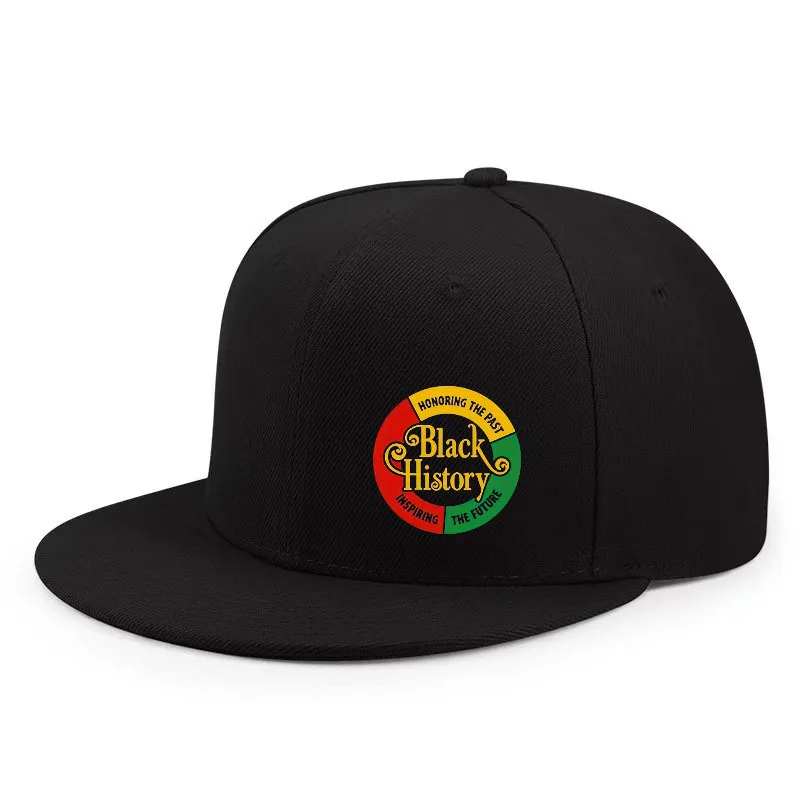Casquette de baseball décontractée et polyvalente avec logo commémoratif de l'histoire des Noirs, réglable, respirante, à visière plate, pour l'extérieur