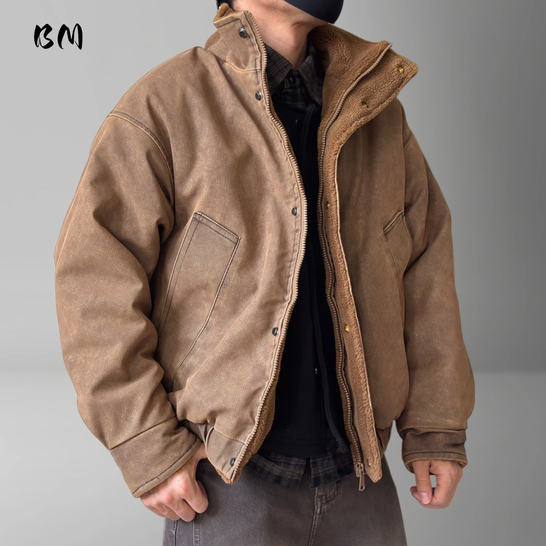 

Мужская американская винтажная флисовая куртка, толстая ветрозащитная теплая рабочая одежда с воротником-стойкой, модная уличная одежда, зимнее пальто высокого качества